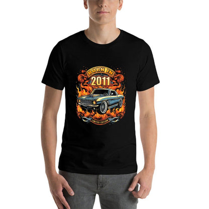 Born In 2011 Hot Rod Muscle Car Lovers 14th Birthday  Oversized Silhouette T-Shirt