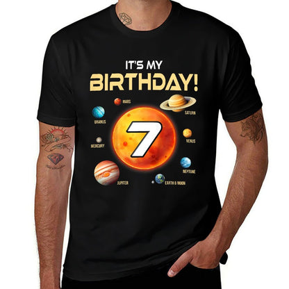 Kids Cute Solar System 7th Birthday Seven Years Old Space Planets  Affordable Price T-Shirt
