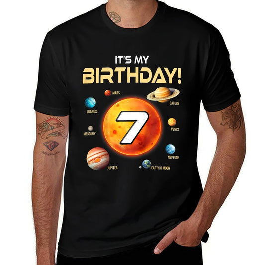 Kids Cute Solar System 7th Birthday Seven Years Old Space Planets  Affordable Price T-Shirt