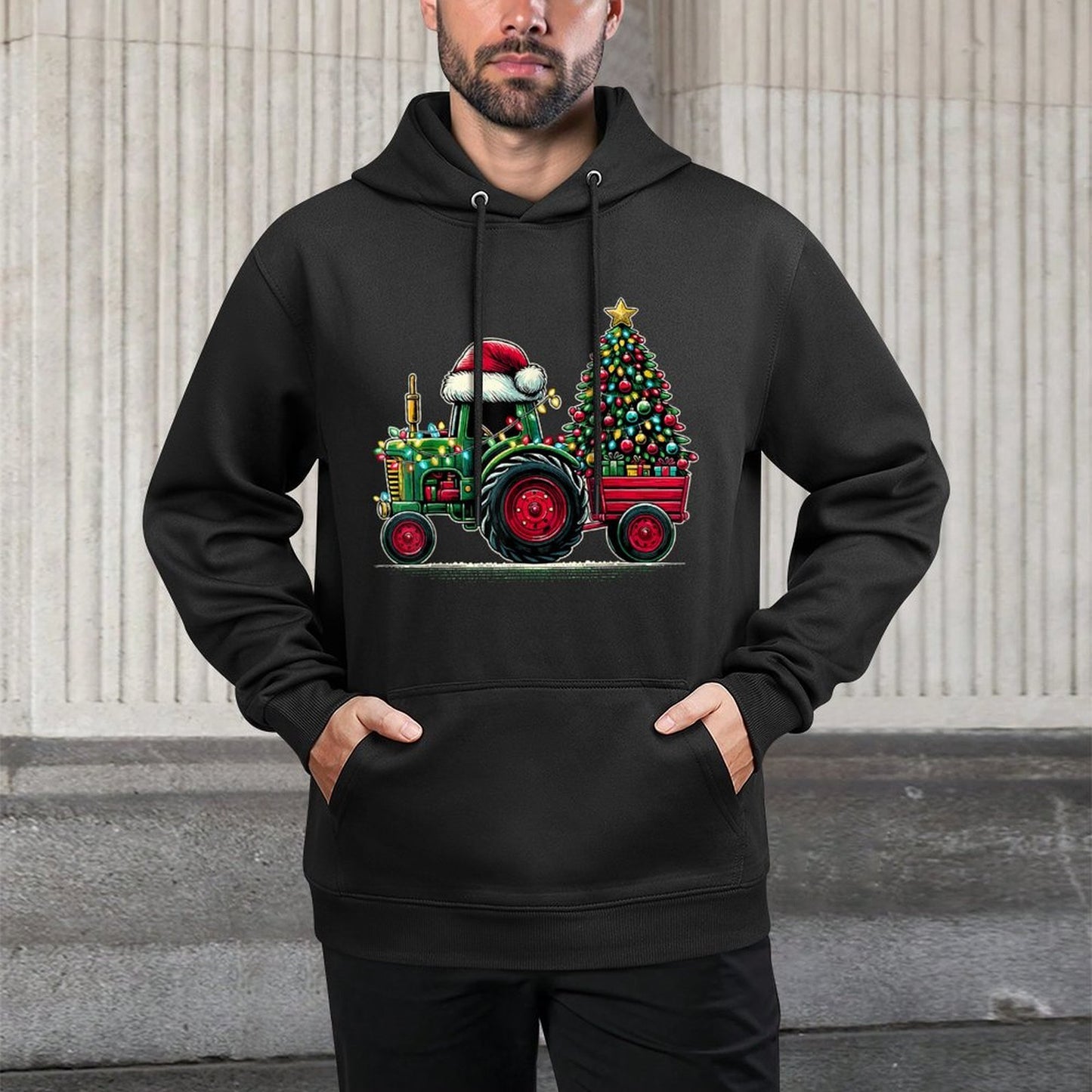 Christmas Tractor Santa Xmas Farm Truck Moisture-Wicking Hoodie