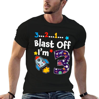 Blast Off I'm 3 Years Old 3rd Birthday Spaceship Astronaut  Eco-friendly Material T-Shirt