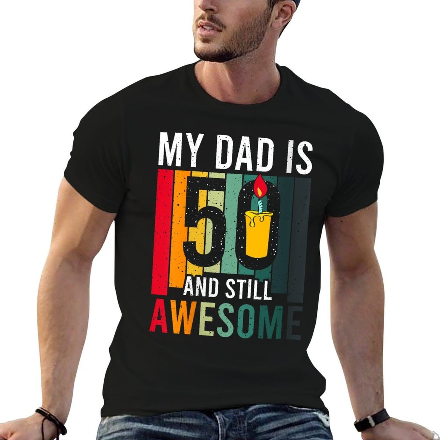 Womens My Dad Is 50 And Still Awesome Vintage 50th Birthday Party  Cotton T-Shirt