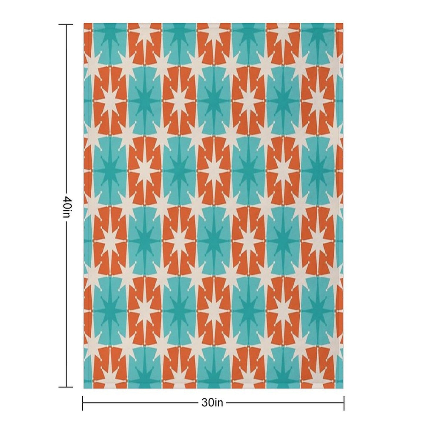 Mid Century Modern Atomic Stars Retro Checkered Starburst Pattern in Teal Turquoise Orange Shrink-resistant Throw Blanket