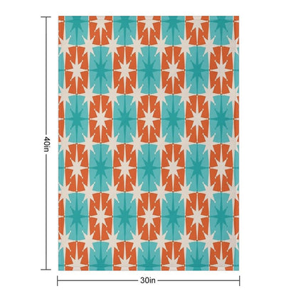 Mid Century Modern Atomic Stars Retro Checkered Starburst Pattern in Teal Turquoise Orange Shrink-resistant Throw Blanket