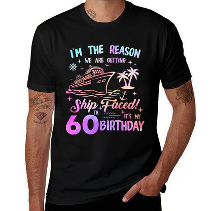 Ship Faced 60th Birthday Cruise 60 Year Old Cruising Trip  Heathered Texture T-Shirt