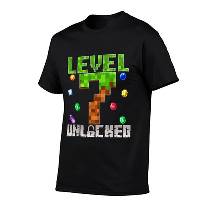 Birthday Boy Level 7 Unlocked 7th Birthday Game Pixel  Vintage-inspired T-Shirt