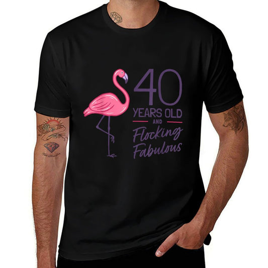 Flamingo Milestone 40 Years Flamingo 40th Birthday  Ribbed Collar T-Shirt