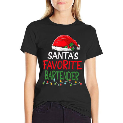 Santas Favorite Bartender Christmas Santa Claus Tree Lights  High-quality Stitching T-Shirt