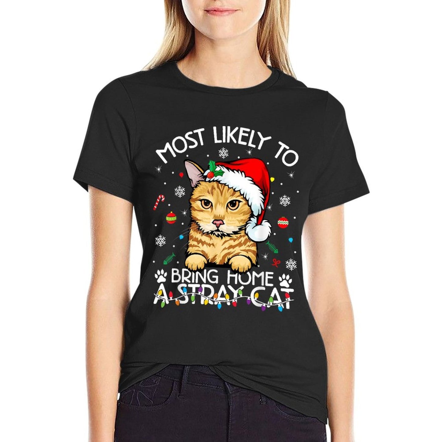 Most Likely-To Bring Home A Stray Ginger-Tabby Cat Xmas  Eco-friendly Material T-Shirt