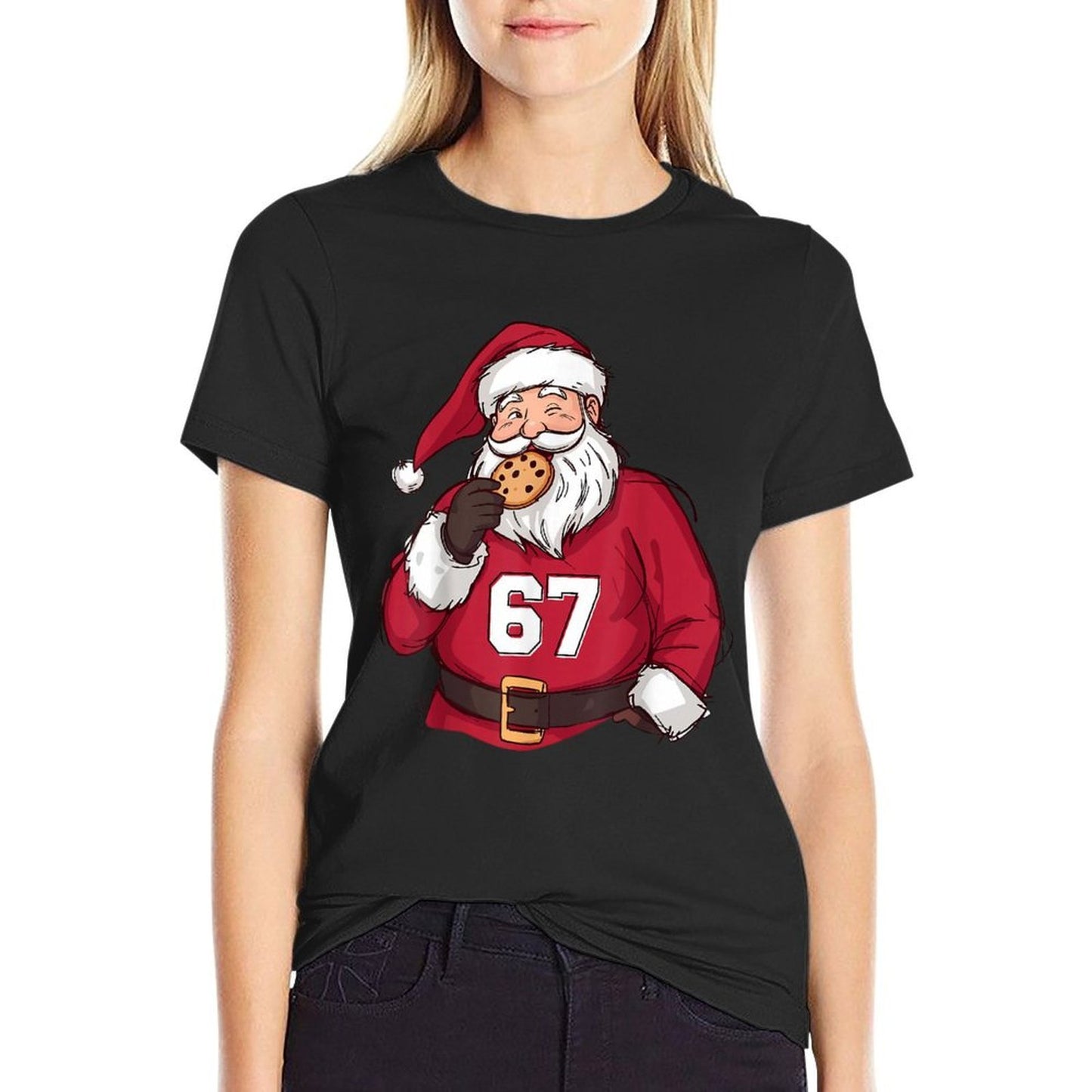 Funny 6 7 Meme Brainrot Santa Claus for Boys Kids Christmas  Ribbed Collar T-Shirt