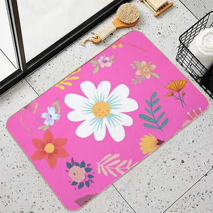 Random Floral Pattern 11 Neon Pink Background Color  High-Traffic Bath Mat