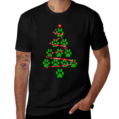 Womens Dog Paws Print Christmas Tree for Dog Lovers  Summer-ready Fabric T-Shirt