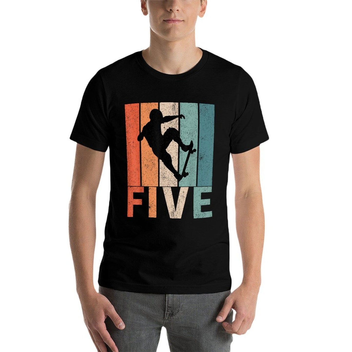 5th Birthday Retro Skateboard Skater Boys Kids 5 Years Old  Relaxed-fit T-Shirt