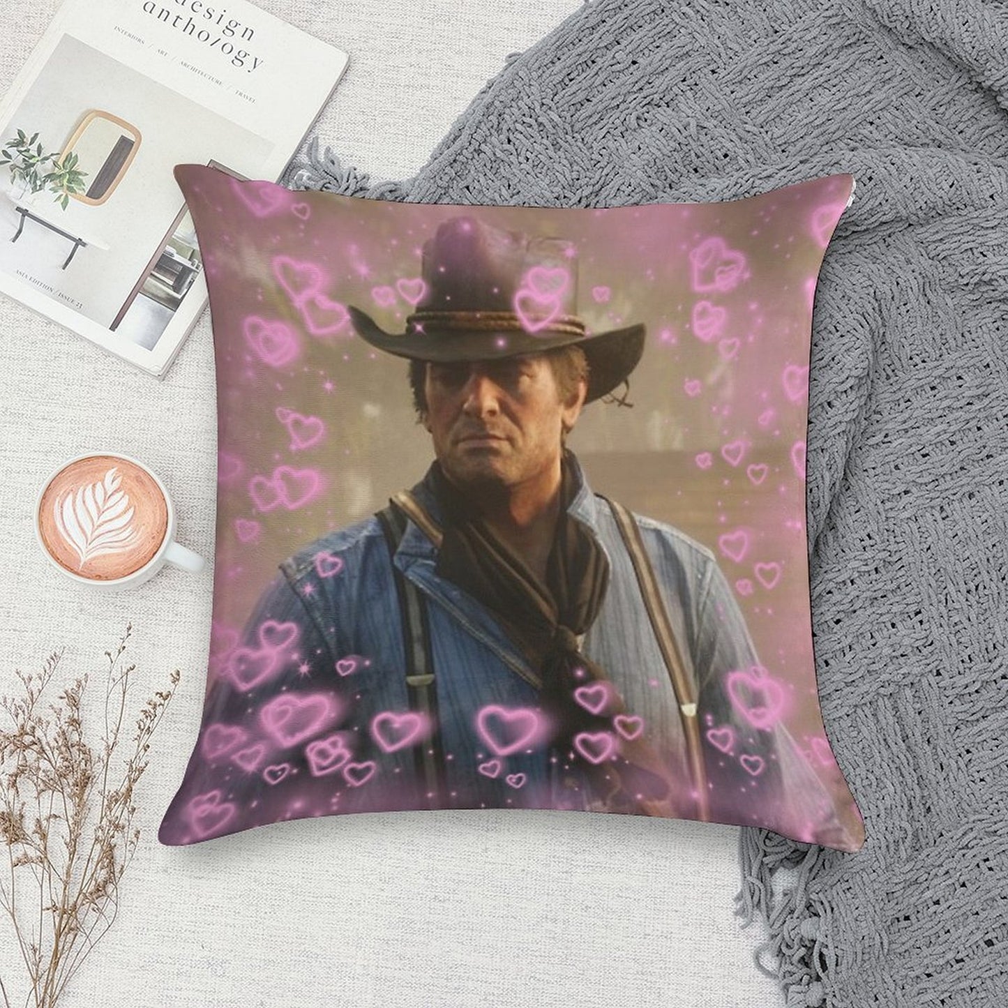Arthur Morgan Hearts Soft High-Density Material Throw Pillow