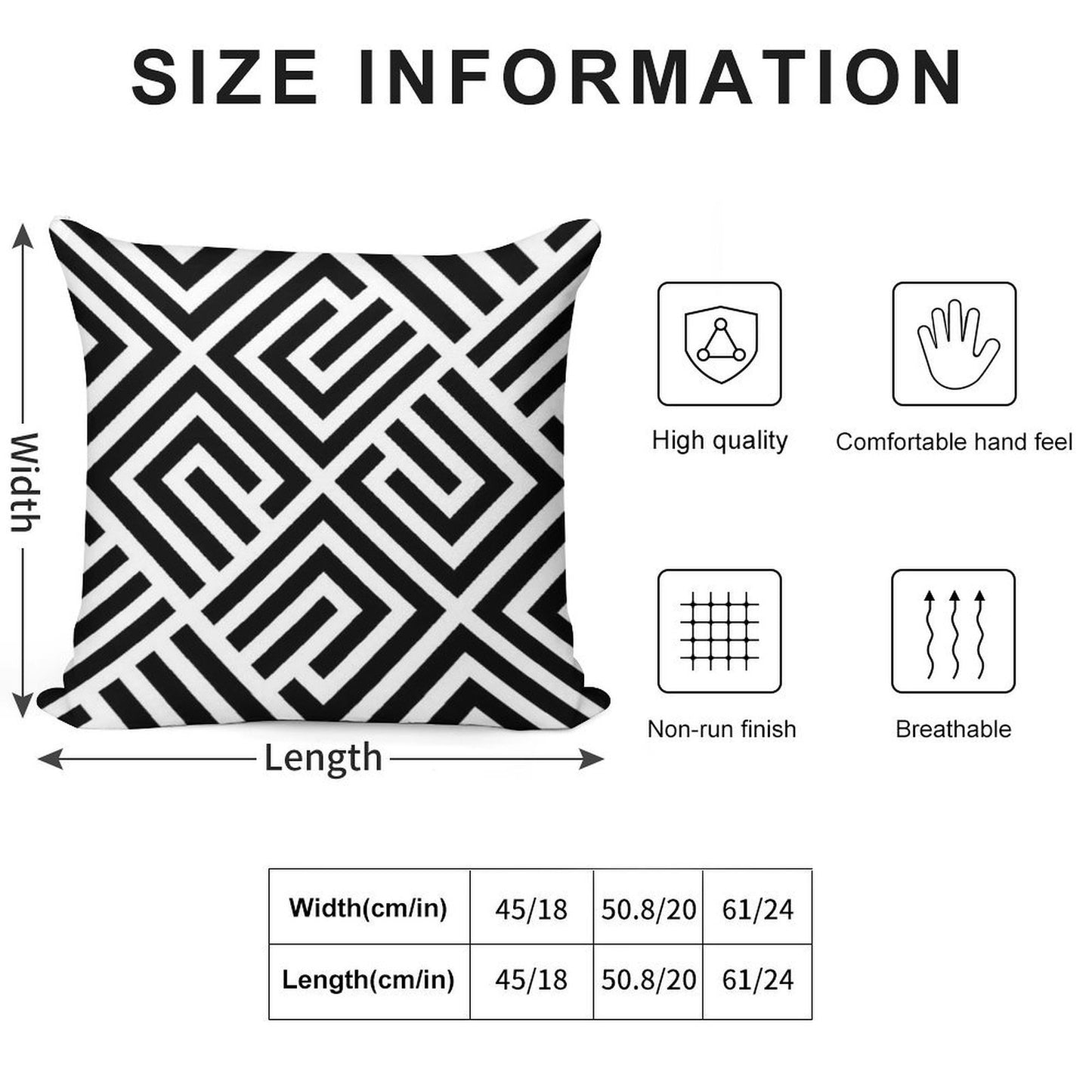 LABYRINTH TILES PATTERN BLACK AND WHITE, BY SUBGIRL Soft Multiple Sizes Throw Pillow