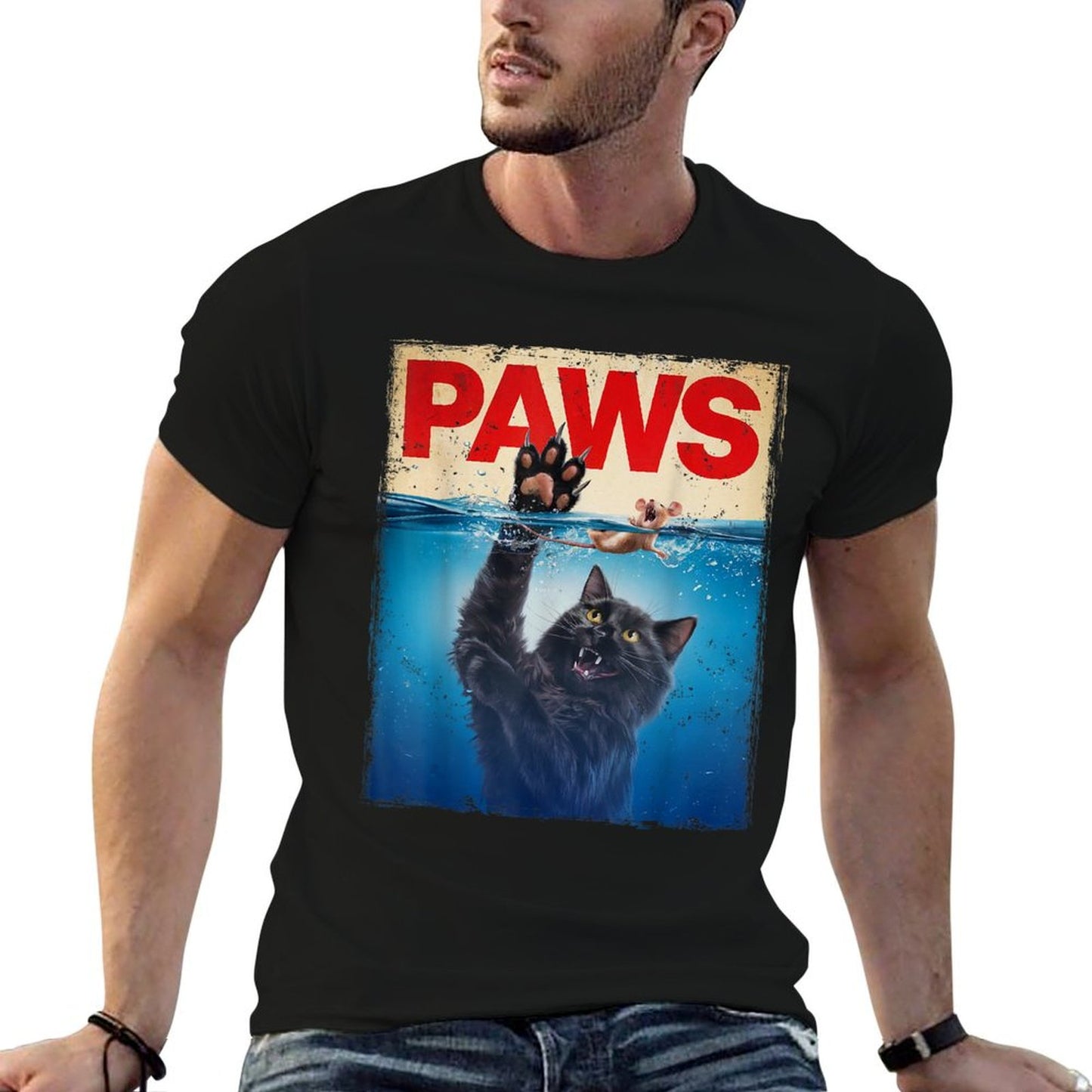 Paws Parody Black Cat Chasing A Cute Scared Mouse Top Kitten Odor-resistant T-Shirt