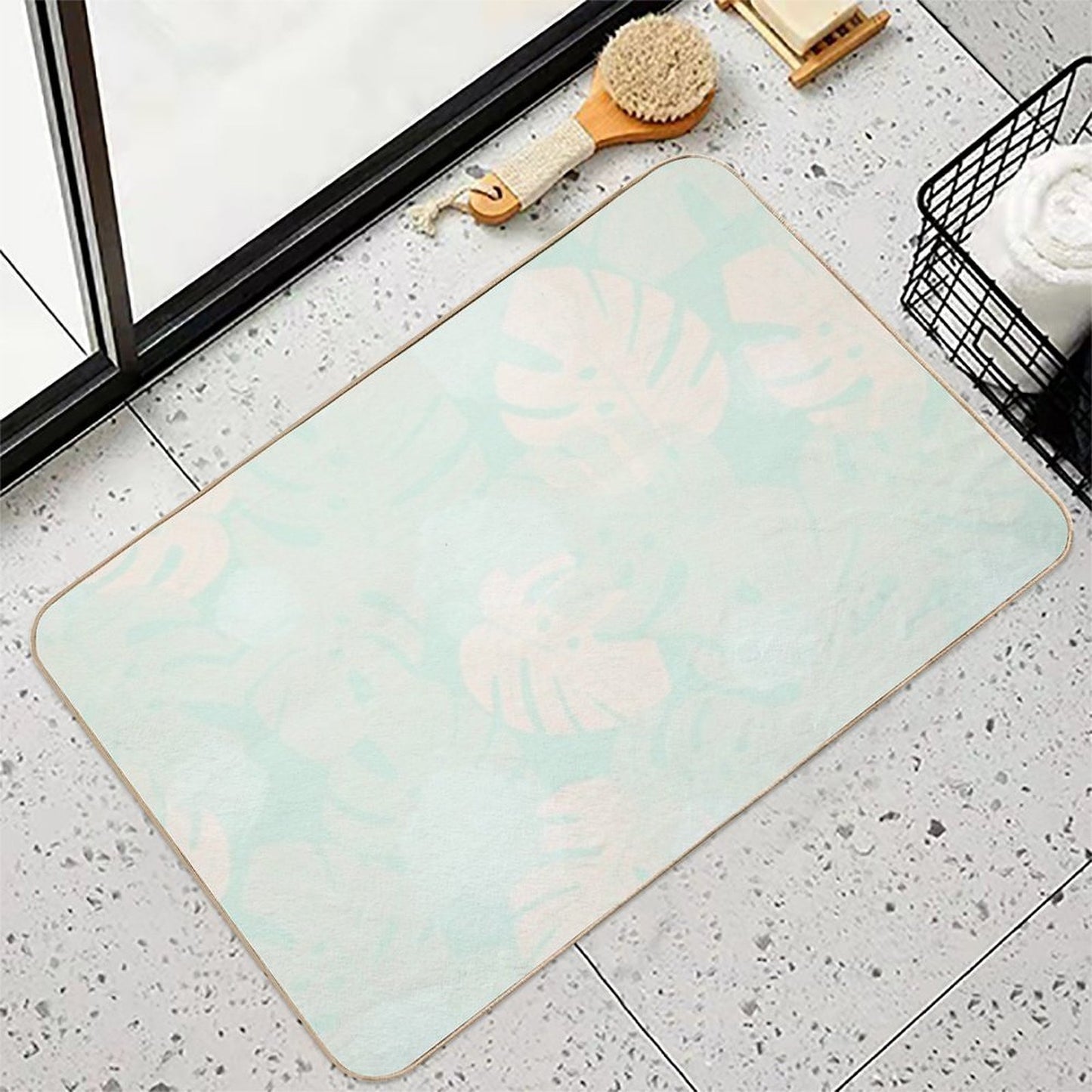 Light Monstera Beach Breeze  Non-Slip Bath Mat