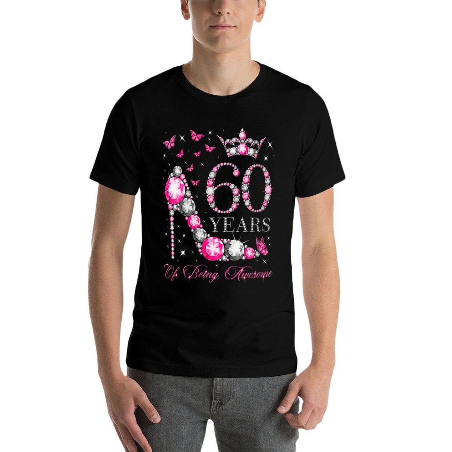 Womens 60 Years Of Being Awesome Happy 60th Birthday Diamond Crown  Tagless Design T-Shirt