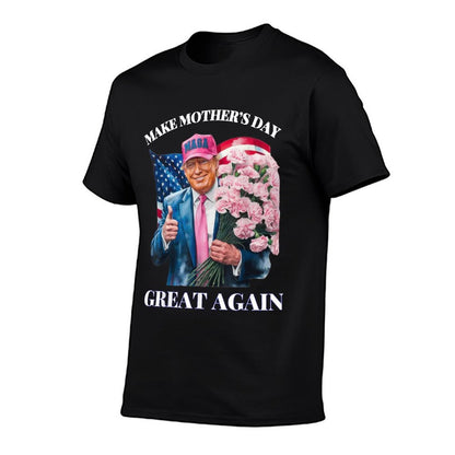 Funny Trump Make Mother&#39;s Day Great Again Flower USA  Ribbed Collar T-Shirt