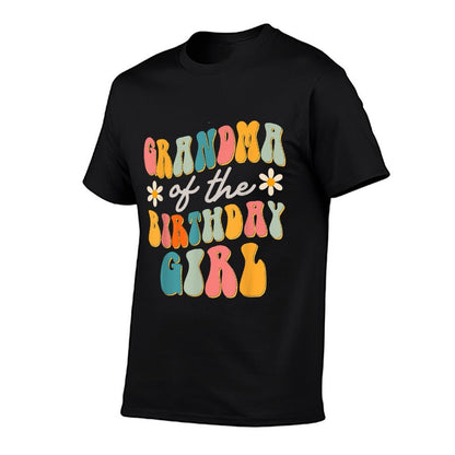 Grandma Of The Birthday Girl Groovy Themed  Ribbed Collar T-Shirt