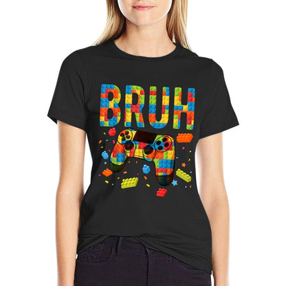 Building Blocks Bruh Gamer Brick Builder Boy  Fade-proof Color T-Shirt