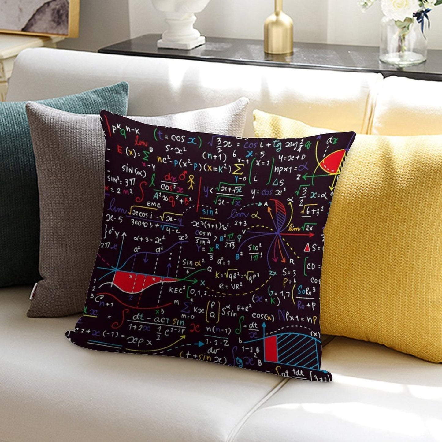 Colorful Math Design Soft Durable Construction Throw Pillow