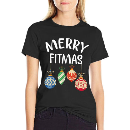 Merry Fitmas for Christmas Workout Xmas Gym Holiday Fitness  Fade-proof Color T-Shirt