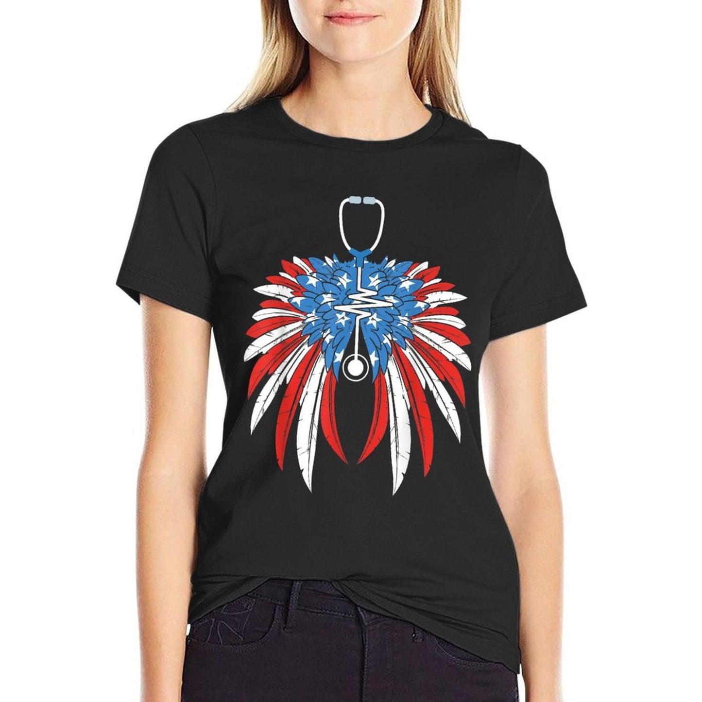 Nurse Merica Freedom Wings American 4th July Men Women  Ribbed Collar T-Shirt