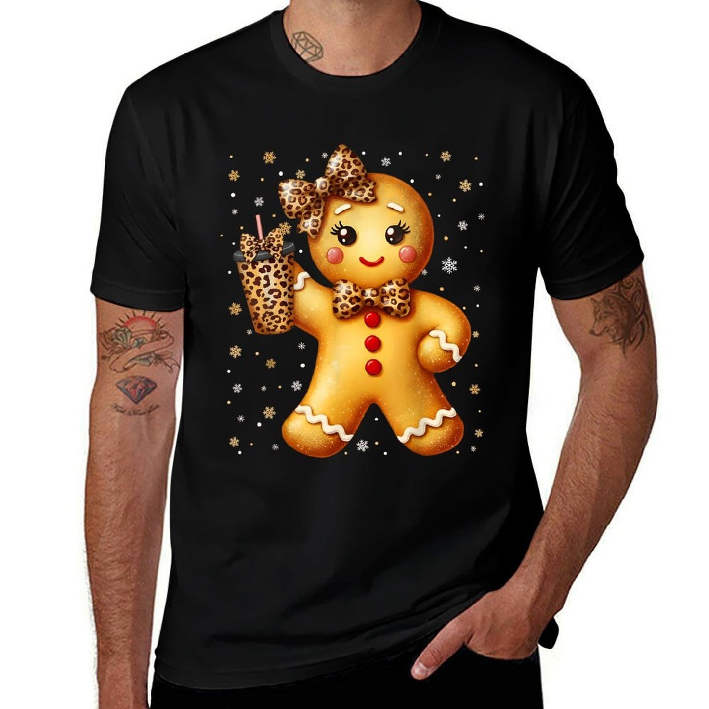 Cute Gingerbread Leopard Coquette Christmas Xmas Girl Women  Affordable Price T-Shirt