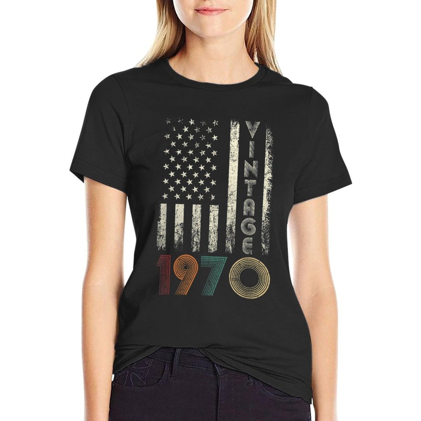 Vintage 1970 American 50th Birthday Gifts Mens Womens  Ribbed Collar T-Shirt