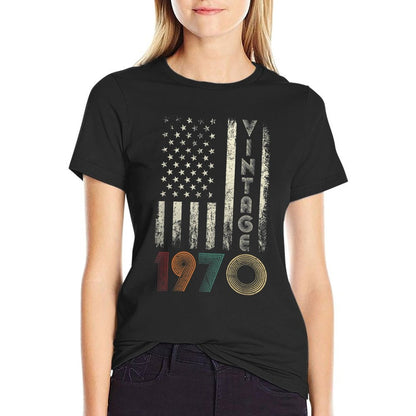 Vintage 1970 American 50th Birthday Gifts Mens Womens  Ribbed Collar T-Shirt