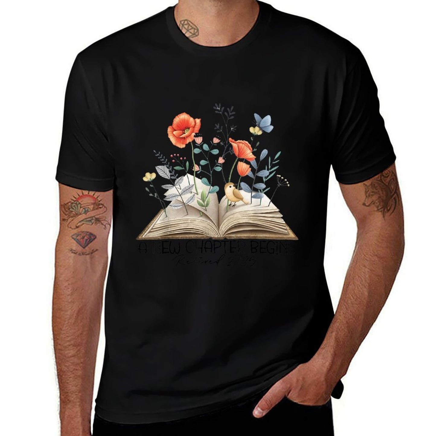 Floral Book A New Chapter Begins Retired Teacher Retirement  Versatile T-Shirt
