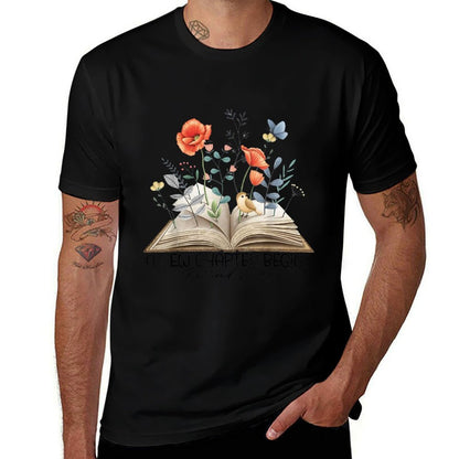 Floral Book A New Chapter Begins Retired Teacher Retirement  Versatile T-Shirt