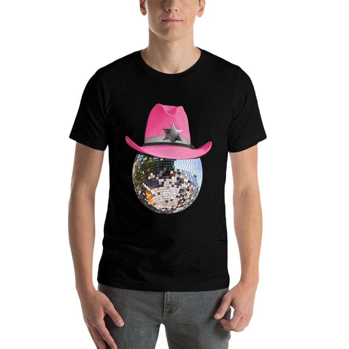 Disco Ball Wearing Pink Cowboy Hat Club Retro  Wrinkle-resistant T-Shirt