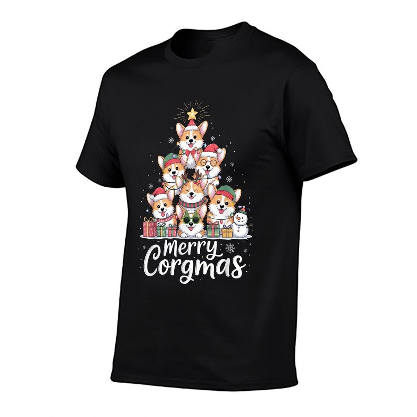 Cute Corgi Christmas Tree Santa Xmas Lights Corgmas Dog  High-quality Stitching T-Shirt