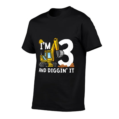 Kids 3rd Construction Birthday I'm 3 And Digging It 3 Years Old  Oversized Silhouette T-Shirt