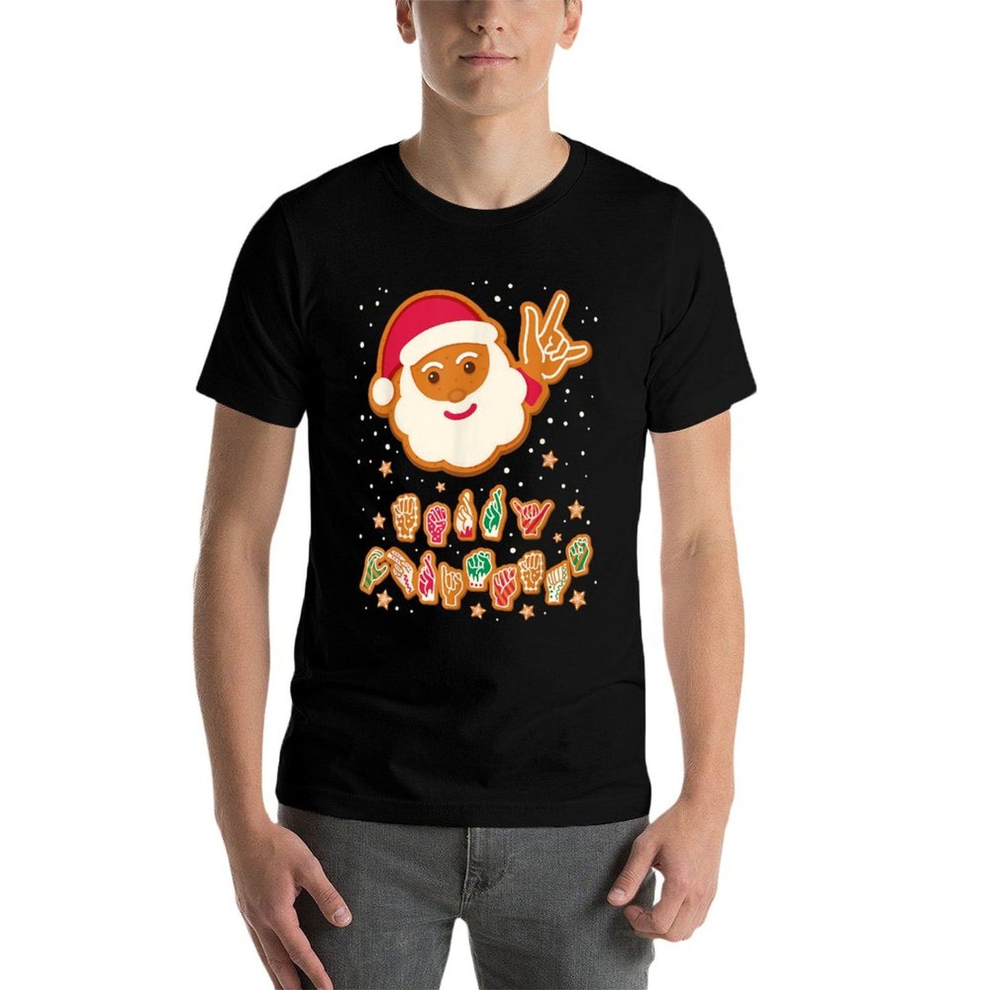 ASL Christmas Santa Signing Merry Christmas Sign Language  Stretchy T-Shirt