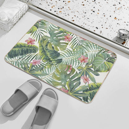 Tropical Leaves Pattern  Easy To Clean Bath Mat