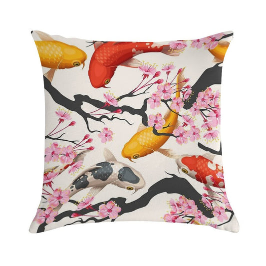 Koi Carp with Sakura Plant Soft Warmth Comfort Throw Pillow