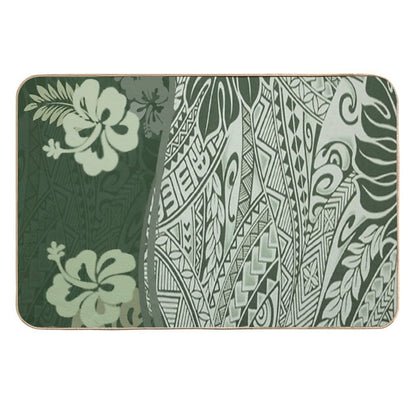 Hawaiian Green Tropical Tapa Print  Long-Lasting Bath Mat