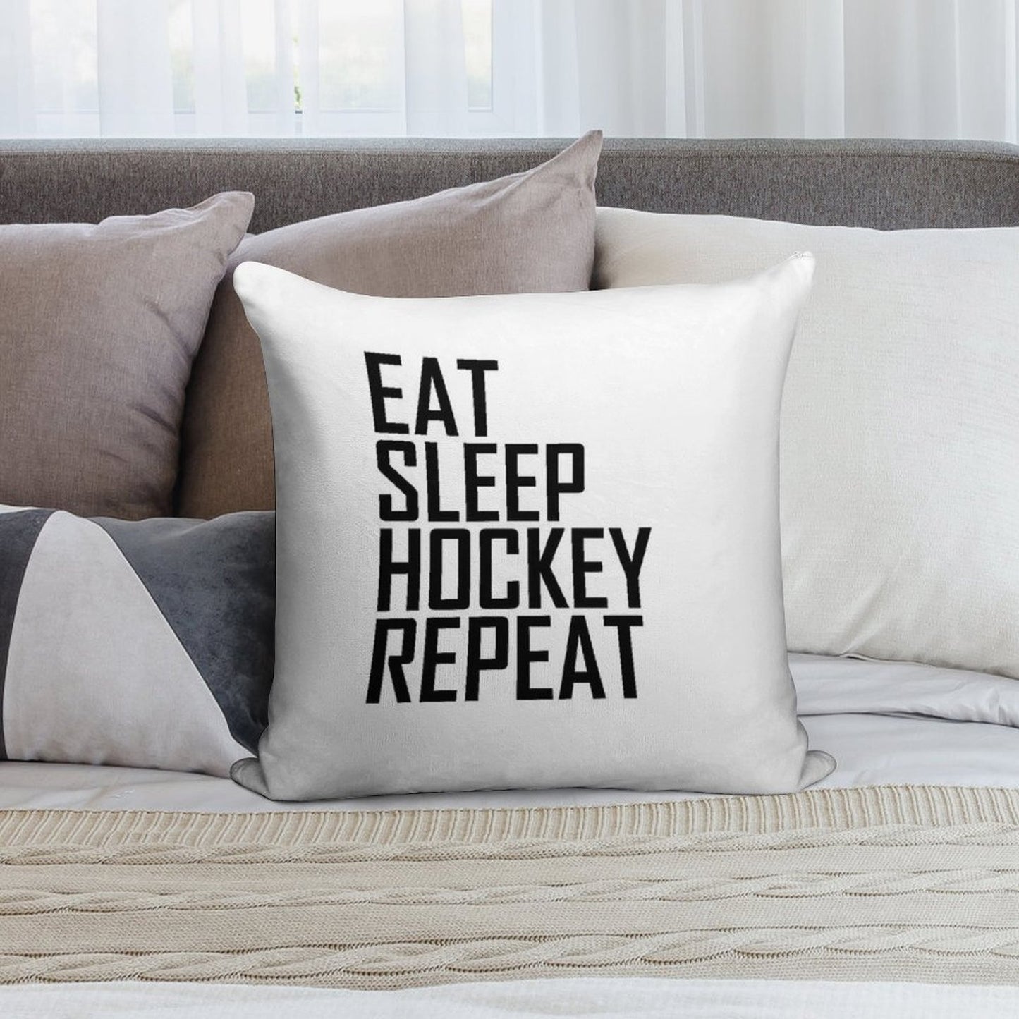 Eat Sleep Hockey Repeat- Hockey Lover Design Soft Skin-Friendly Throw Pillow