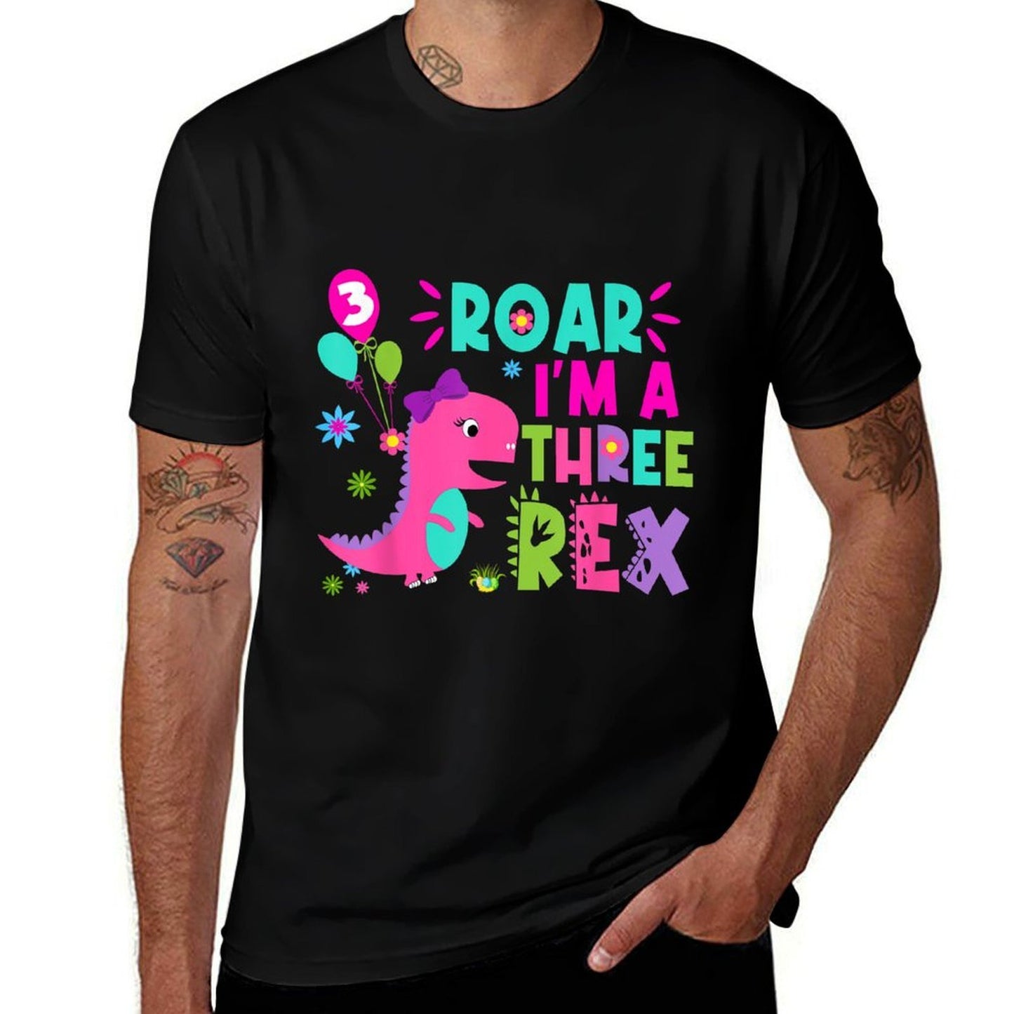 Roar I'm A Three Rex Birthday Girl Dinosaur Lover 3 Year Old  Cotton T-Shirt