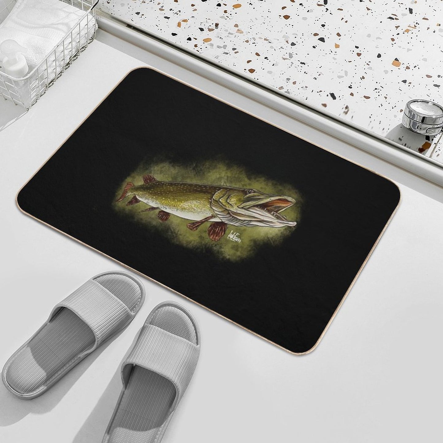 Open Mouth Pike  Fade-Resistant Bath Mat