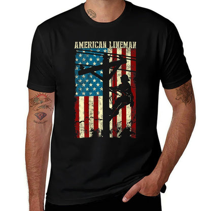 Lineman American Flag Electric Cable Patriotic Lineman  High-quality Stitching T-Shirt