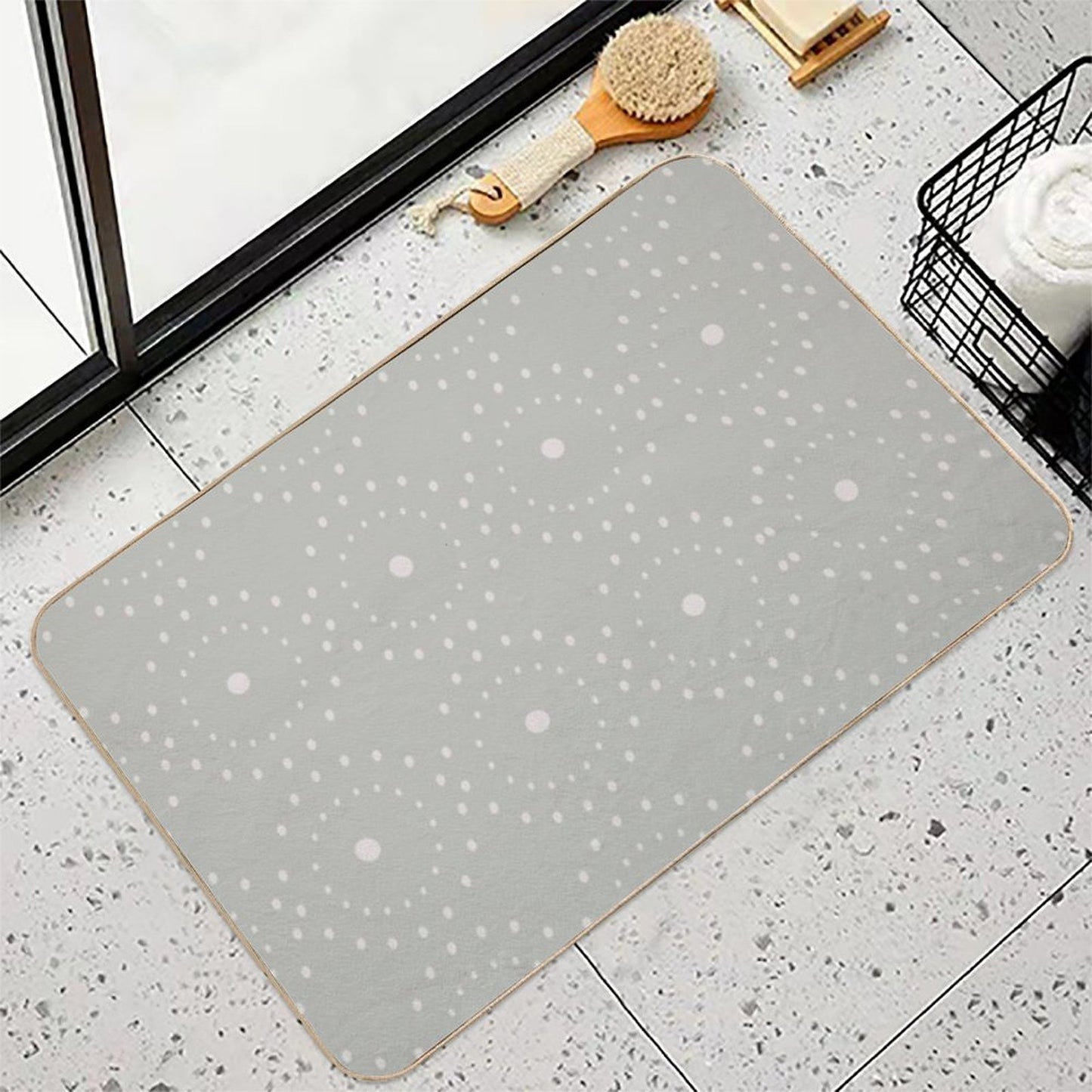 Cute Boho Minimalist Dotted Circles Design Pale Green  Long-Lasting Bath Mat