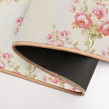 Rococo Vintage French Floral Wallpaper With Roses, Ribbons And Bows  Fade-Resistant Bath Mat