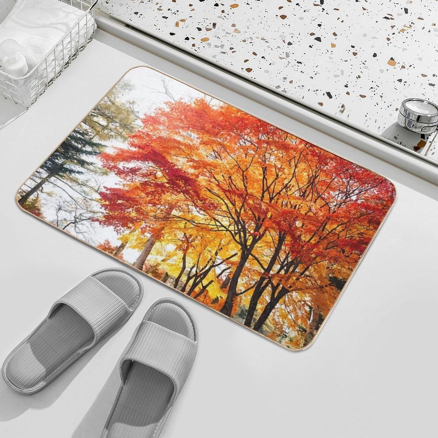 Autumn Trees 2. Watercolor Painting  Eco-Friendly Bath Mat