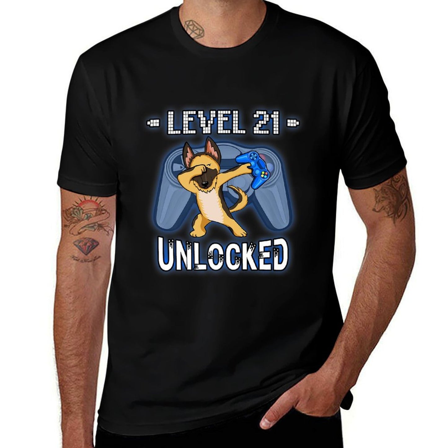 Level 21 Unlocked - Dab German Shepherd Gamer 21st Birthday Premium  Fade-proof Color T-Shirt