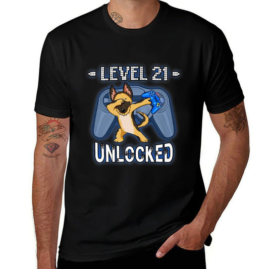 Level 21 Unlocked - Dab German Shepherd Gamer 21st Birthday Premium  Fade-proof Color T-Shirt