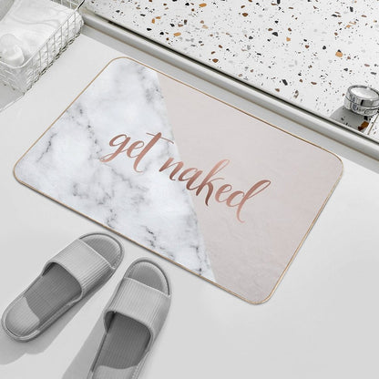 Get Naked Bathroom And Bedroom Quote, Blush Pink, Rose Gold, Marble  Non-Slip Bath Mat